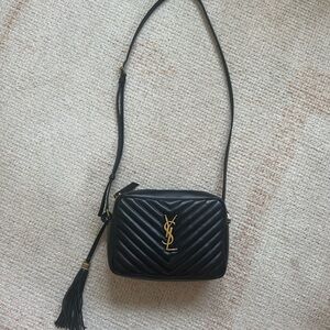 Yves Saint Laurent Black Quilted Lou Camera Crossbody with Gold Accents